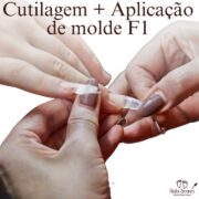 Aplicação de molde F1 para unhas alongadas com precisão.